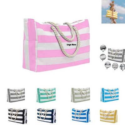 MOQ10 Large Waterproof Zipper Summer Sand Proof Beach Tote Bag