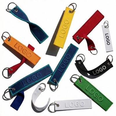 Tag Keychain Embroidered Woven Label