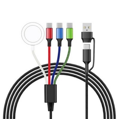 6-in-1 USB Cable w/3 Type-C Outputs and Smart Watch Charger