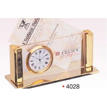 Gold Plated Business Card Holder w/Clock