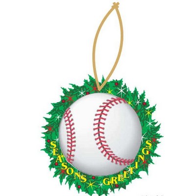 Baseball & Wreath Ornament w/ Clear Mirrored Back (12 Square Inch)