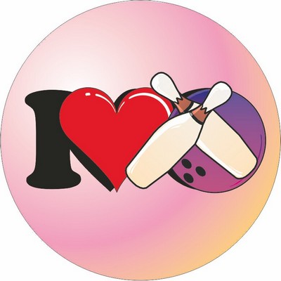 I Love Bowling Round Badge w/ Bar Pin (2 1/2" Diameter)