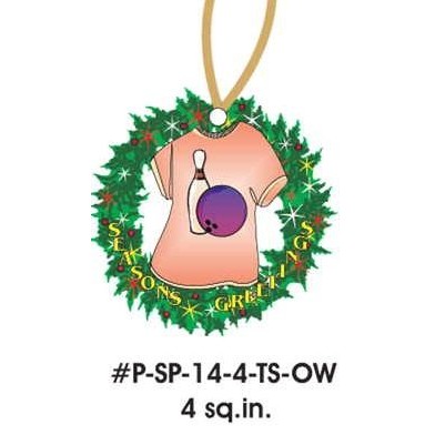 Bowling Pin & Ball T-Shirt Wreath Ornament w/ Black Back (4 Square Inch)