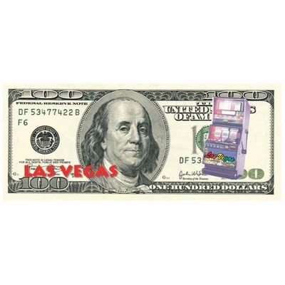 Vegas Slot Machine on $100 Bill Magnet w/ Full Magnetic Back (6")