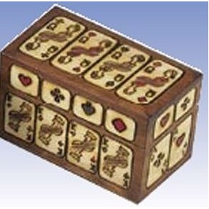 2 Deck Playing Card Box w/4 Queen Inlay Top Panel (4 5/8"x2 1/2"x3")