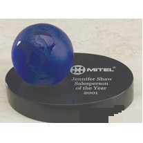 3" Blue World Glass Globe Award