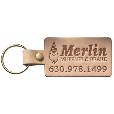 Large Rectangle Natural Leather Riveted Key Tag (1 1/2"x3 1/4")
