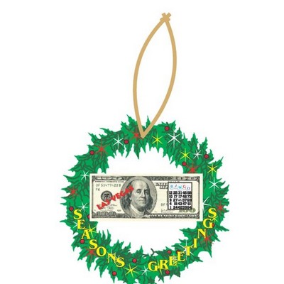 LV Bingo $100 Bill Wreath Ornament w/ Clear Mirrored Back (3 Square Inch)