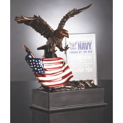10" Bronze Finish Eagle w/Flag Award and Crystal Plaque