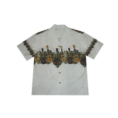 White Hawaiian Shirt - 100% Cotton Poplin Tropical Print w/ Coconut Buttons (S - 3XL in-stock)