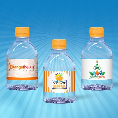 8 Oz. Custom Label Water w/Tangerine Cap - Clear Bottle