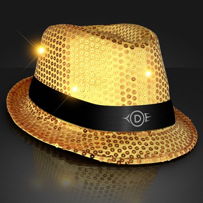 Shiny Gold Fedora Hats with Black Bands - PRINTED
