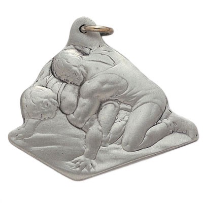 Wrestling Pewter Silver Key Chain