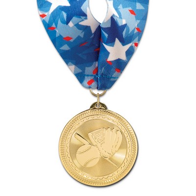 Baseball Brite Laser Medal w/Stock Millennium Neck Ribbon (2")