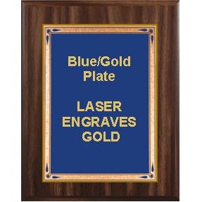 Walnut Plaque 6" x 8" - Blue/Gold 4" x 6" Teardrop Plate