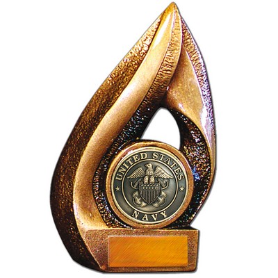 Stock Flame 7" Trophy with 2" Navy Coin, Engraving Plate