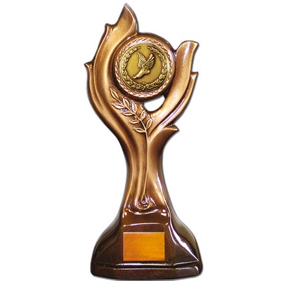 Stock 12" Victory Trophy With 2" Track Winged Foot Coin and Engraving Plate