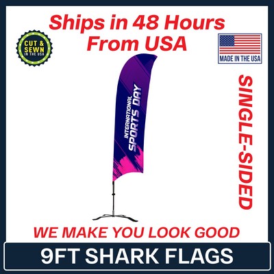 9' Shark Flag - Single-Sided W/Black X Base - Made in the USA