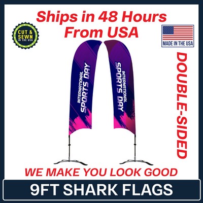 9' Shark Flag - Double-Sided W/Black X Base - Made in the USA