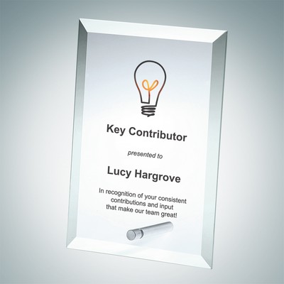 Color Imprinted Beveled Rectangle Vertical Glass w/ Silver Pin (L)