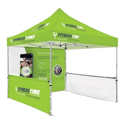 10x10' Deluxe White Steel Frame (30mm post, 1.2mm gauge) w/ Dye Sublimation Canopy + Walls