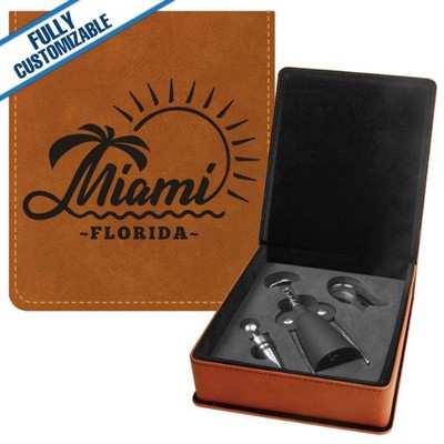 Saddle Tan Leatherette - 3-Piece Wine Tool Gift Set