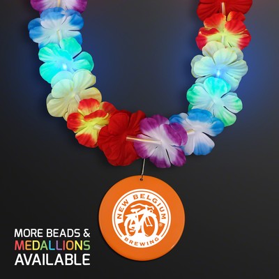 Rainbow Lei LED Flower Necklace with Orange Medallion - PRINTED