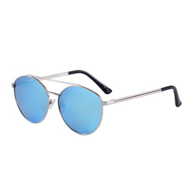Sunglasses - Blue Mirror Lenses - Silver Frames