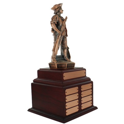 18 ¾" Bronze Perpetual Minuteman Trophy w/8 Name Plates
