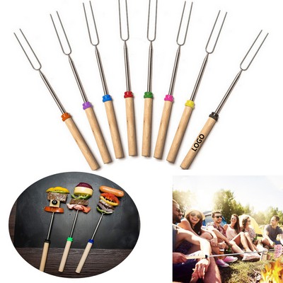 Stainless Steel Retractable Roasting Stick with Wooden Handle