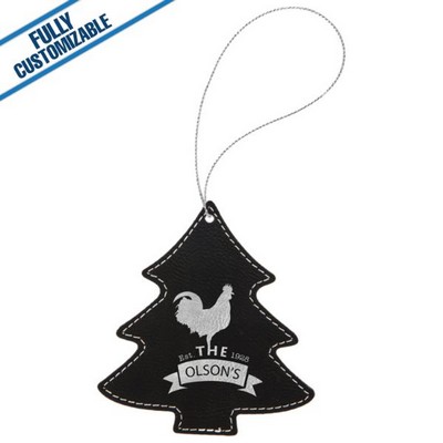Black & Silver Leatherette - Ornament With Silver String - Tree