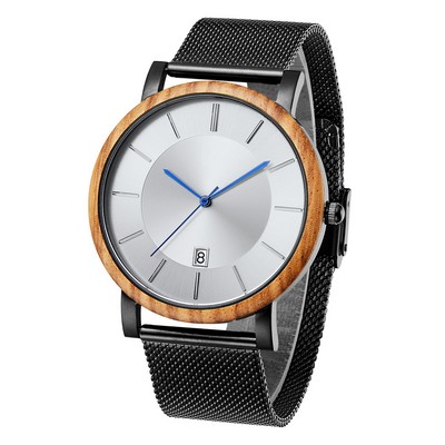 Zebra Wood & Mesh Watch