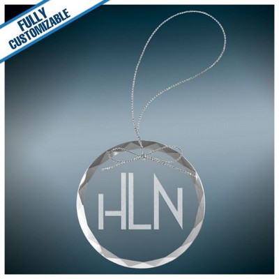 Round Clear Glass Ornament w/Silver String & Box (3.25")