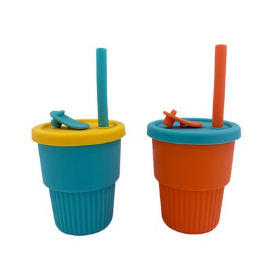 300ml Collapsible Silicone Water Cup With Silicone Straw