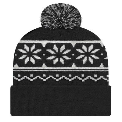 Cap America® USA Made Snowflake Knit Cap w/Pom