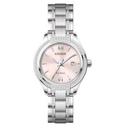 Citizen® Ladies Silhouette Crystal Eco-Drive® Stainless Steel Bracelet Watch w/Pink Dial