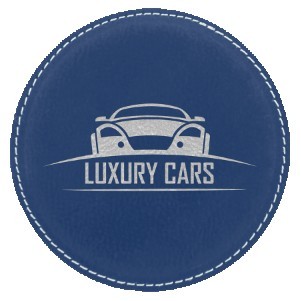 4" Round Blue/Silver Leatherette Coaster