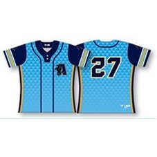 Two Button Up Custom Printed Baseball Jersey w/Contrast Side Panels & Sleeves