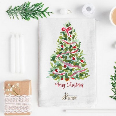 White Vintage Flour Sack Tea Towel Christmas design