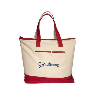 Zippered Cotton Canvas Tote Bag