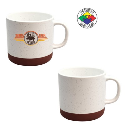 13 Oz. Satin White Speckled Phoenix Mug w/Terra Cotta Base - Dishwasher Safe - Precision Spot Color