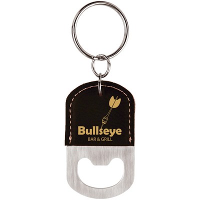 Oval Black/Gold Leatherette Bottle Opener Keychain