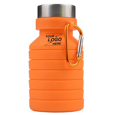 18 Oz. Collapsible Silicone Water Bottle w/Carabiner Clip