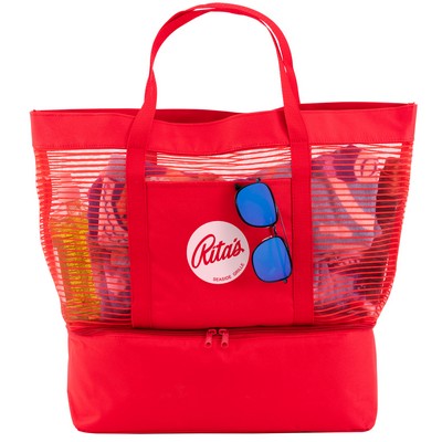 2" 1 Striped Mesh Beach Bag Cooler