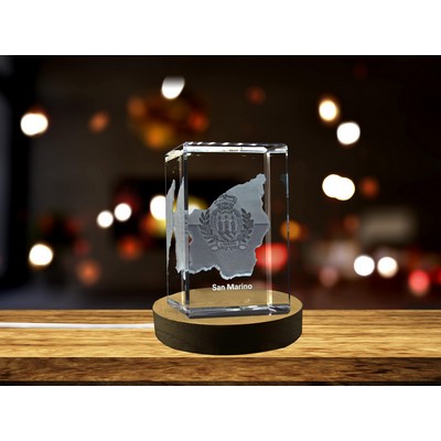 San Marino 3D Engraved Crystal Trophy Award w/LED Base Light