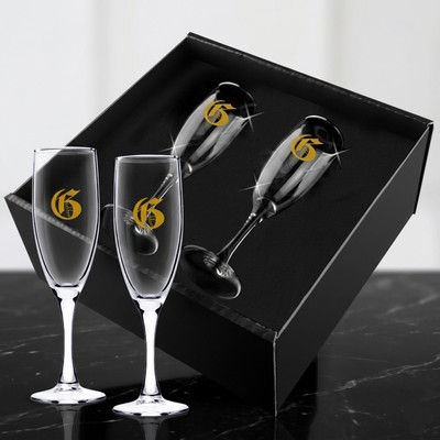 5.75 oz Screen Printed Champagne Glass With Tapered Stem in Bellagio Box (2-Piece Set)