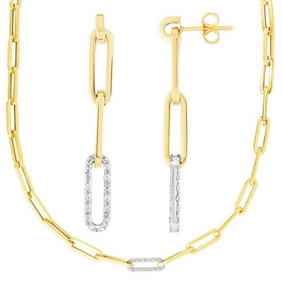 Jilco Inc. Diamond Paperclip Earrings & Necklace Set