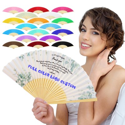 Full Color Custom Handheld Bamboo Cloth Foldable Fan