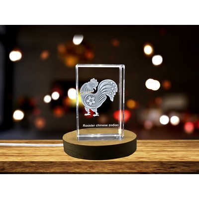 Rooster Zodiac 3D Crystal Trophy Award w/Chinese Symbols