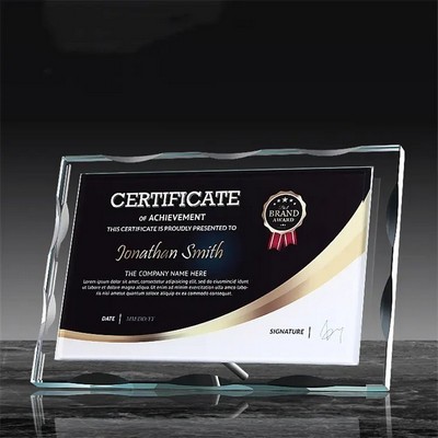 Prestige Horizontal Crystal Award Plaque with Scalloped Wave Edge